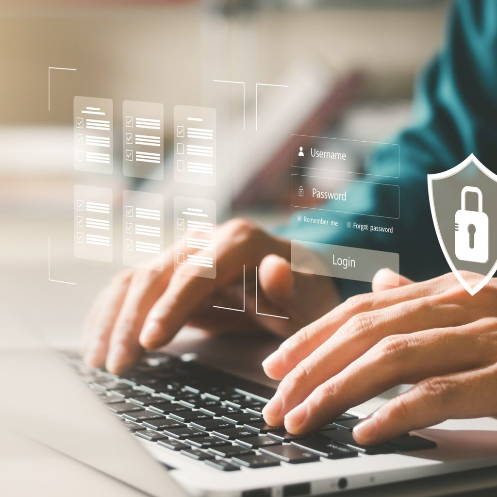 Secure website login interface concept featuring user authentication and data encryption symbols.